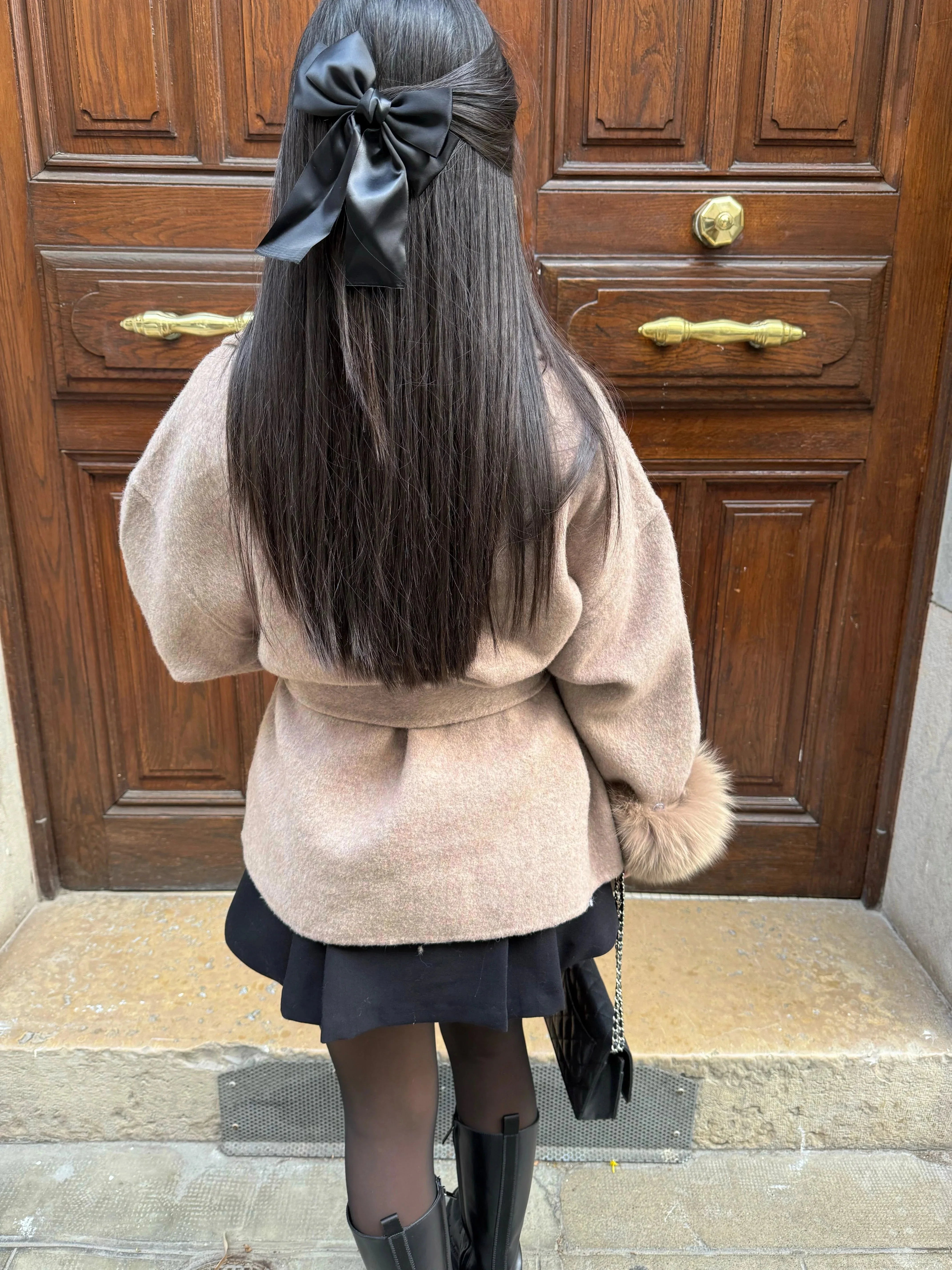 Manteau ceinturé femme avec manches en plush
