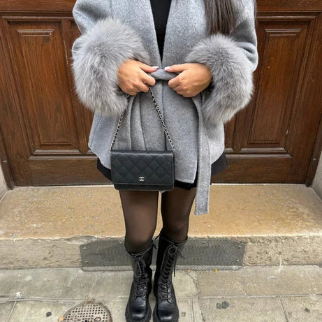 Manteau ceinturé femme avec manches en plush