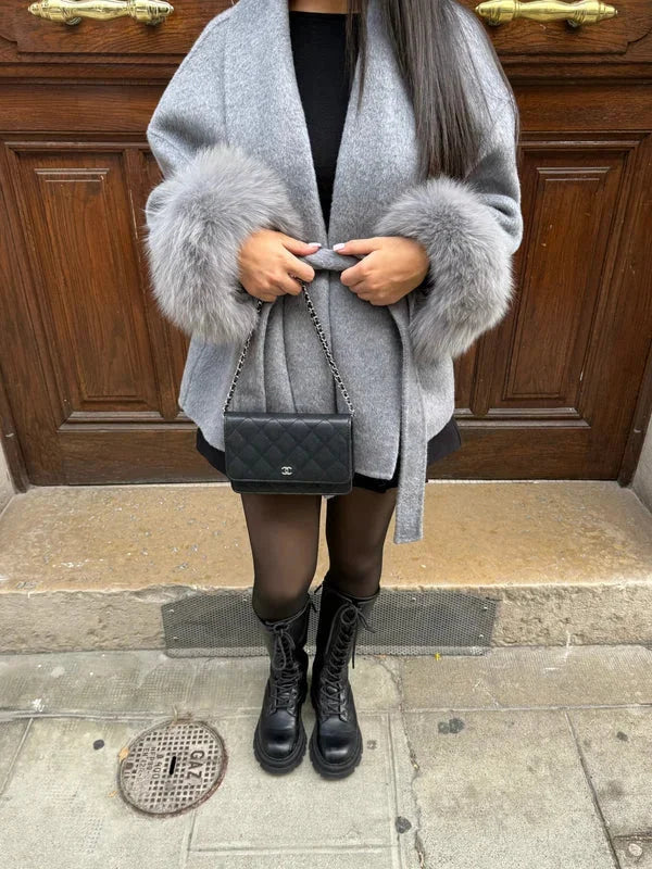 Manteau ceinturé femme avec manches en plush