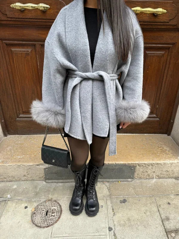 Manteau ceinturé femme avec manches en plush