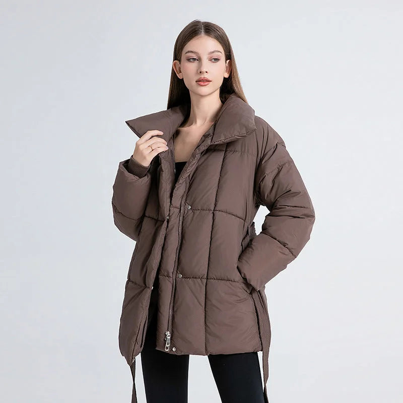 Manteau d’hiver femme avec ceinture et col élégant