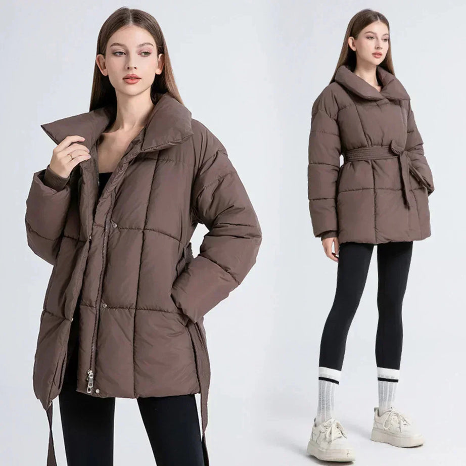 Manteau d’hiver femme avec ceinture et col élégant