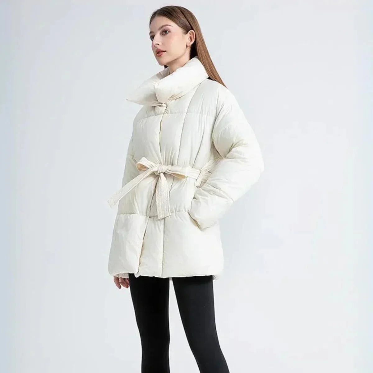 Manteau d’hiver femme avec ceinture et col élégant