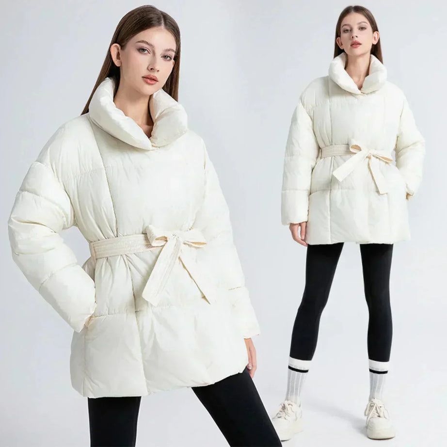 Manteau d’hiver femme avec ceinture et col élégant