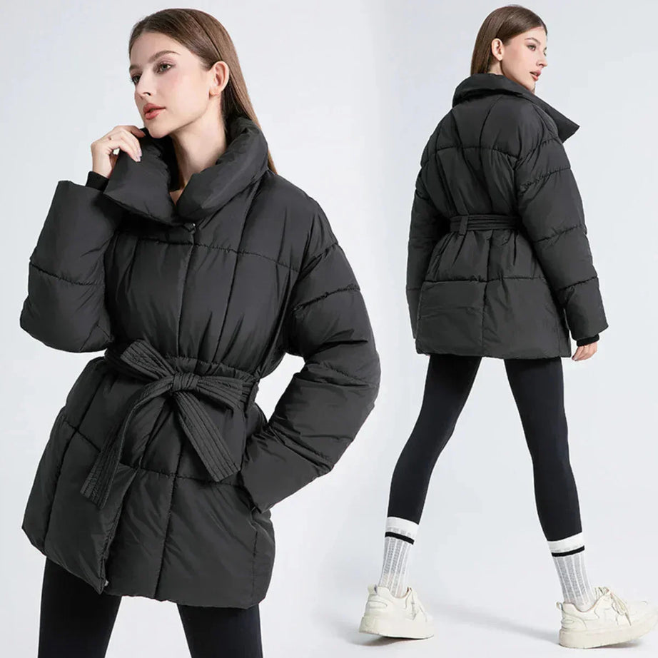 Manteau d’hiver femme avec ceinture et col élégant