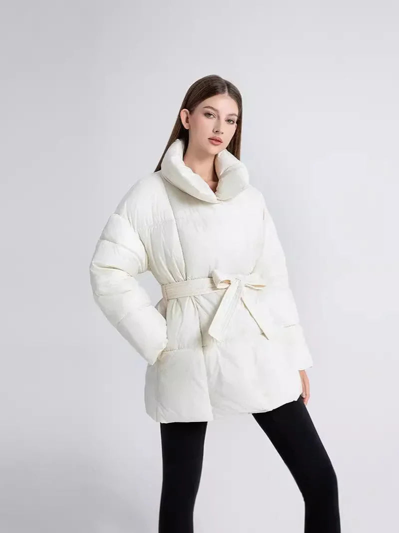 Manteau d’hiver femme avec ceinture et col élégant