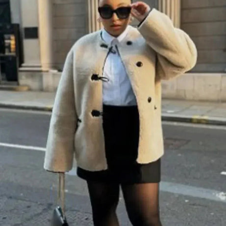 Manteau femme beige à fermetures toggle modernes