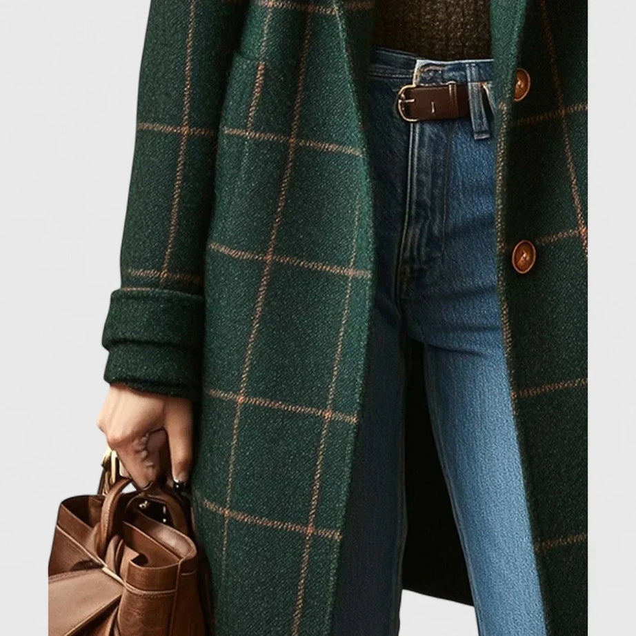 Manteau femme à carreaux verts avec boutons