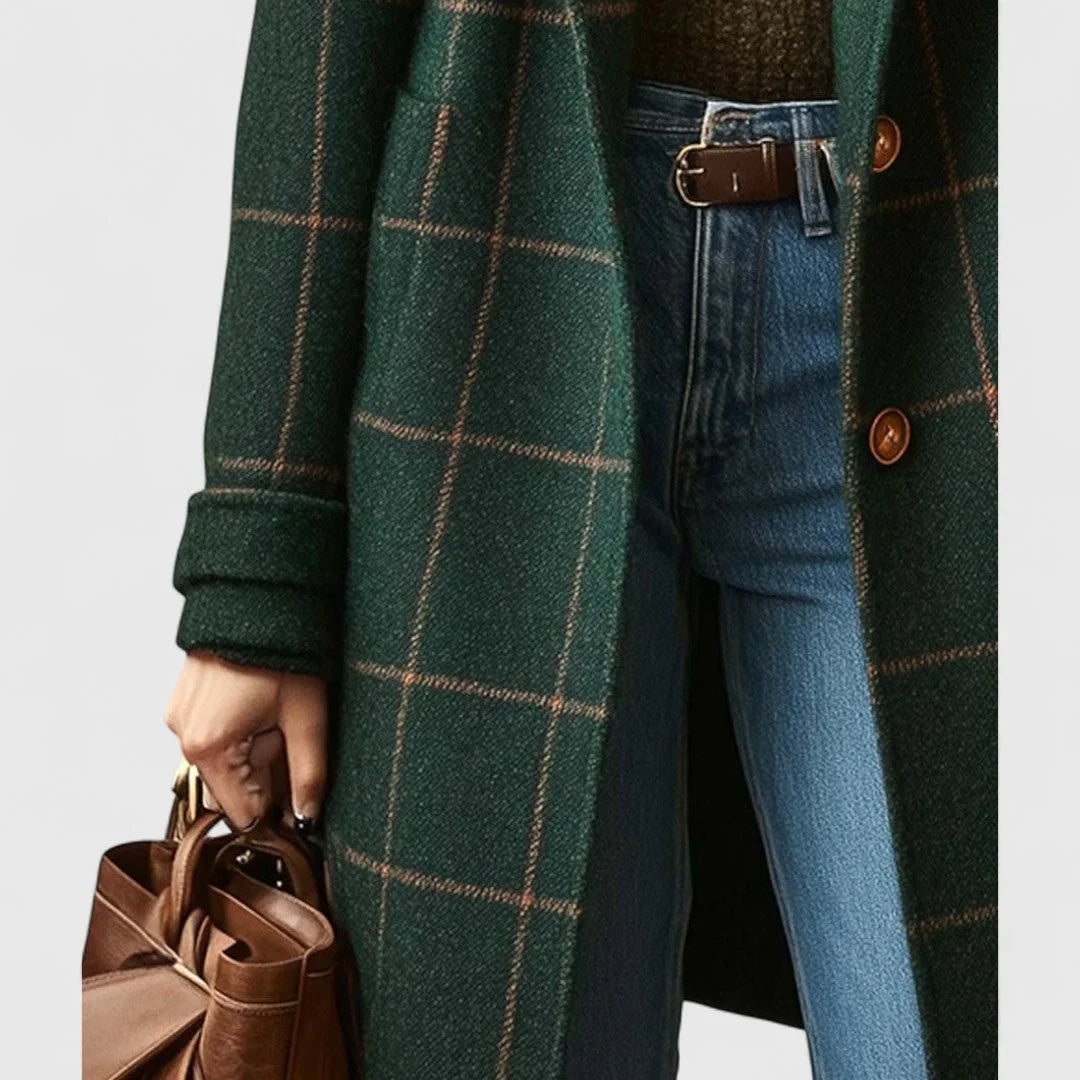 Manteau femme à carreaux verts avec boutons