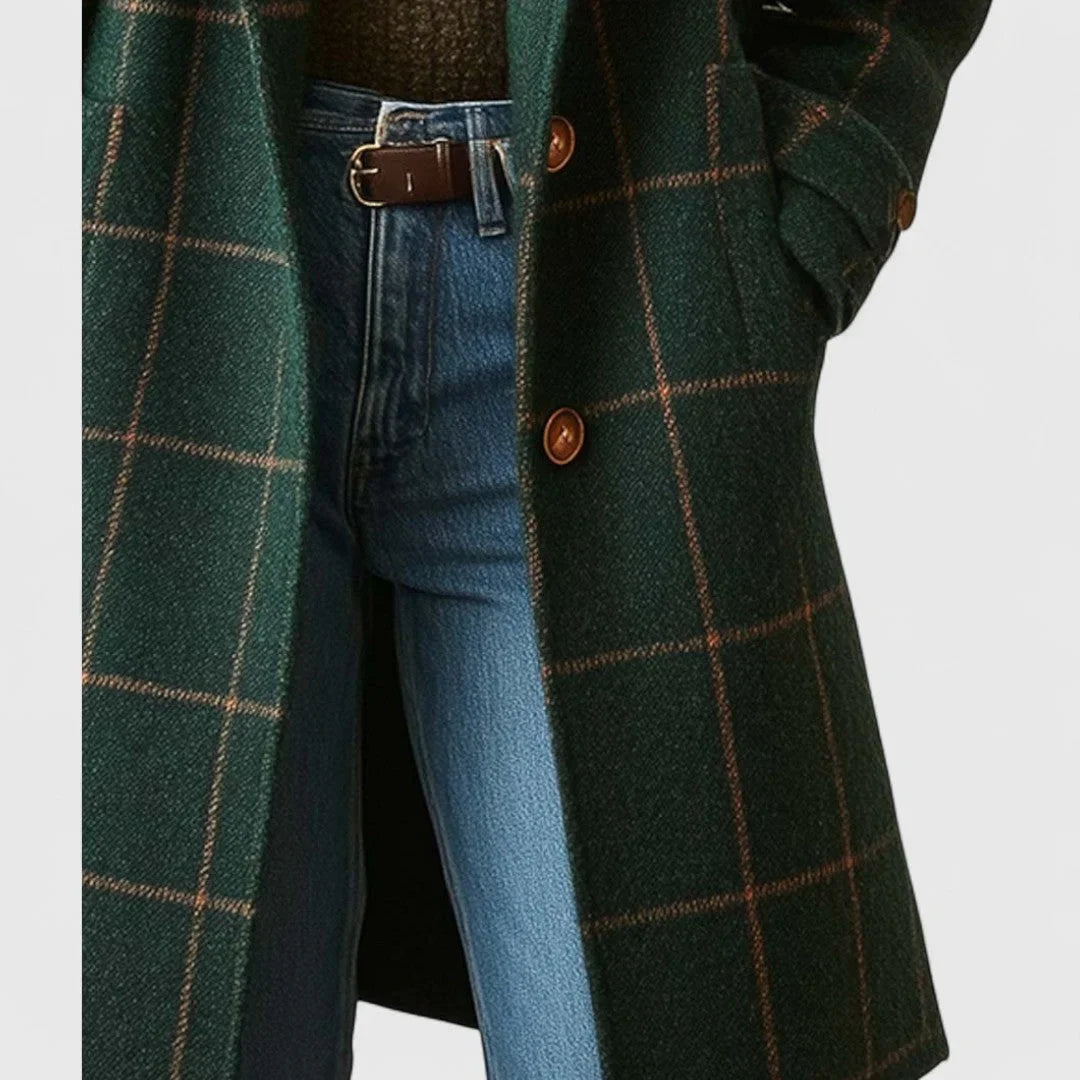 Manteau femme à carreaux verts avec boutons