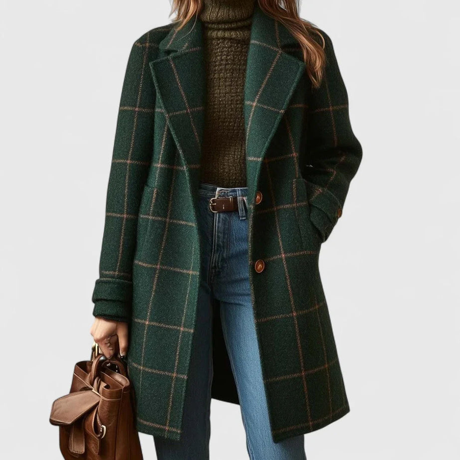 Manteau femme à carreaux verts avec boutons