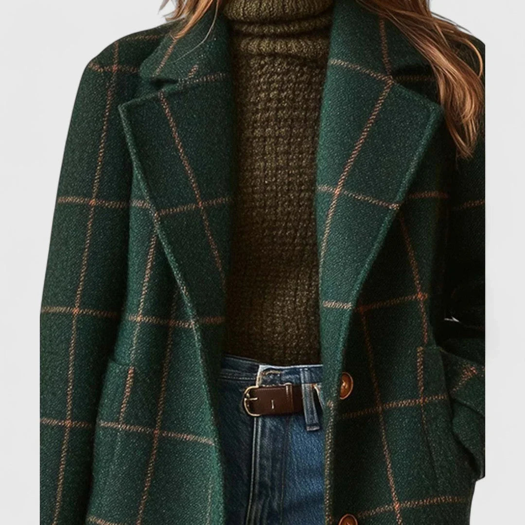 Manteau femme à carreaux verts avec boutons