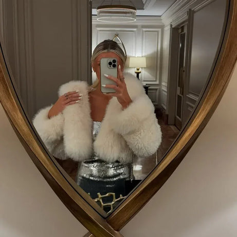 Manteau femme décontracté avec capuche en fausse fourrure