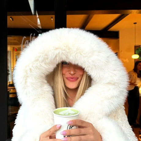 Manteau femme décontracté avec capuche en fausse fourrure