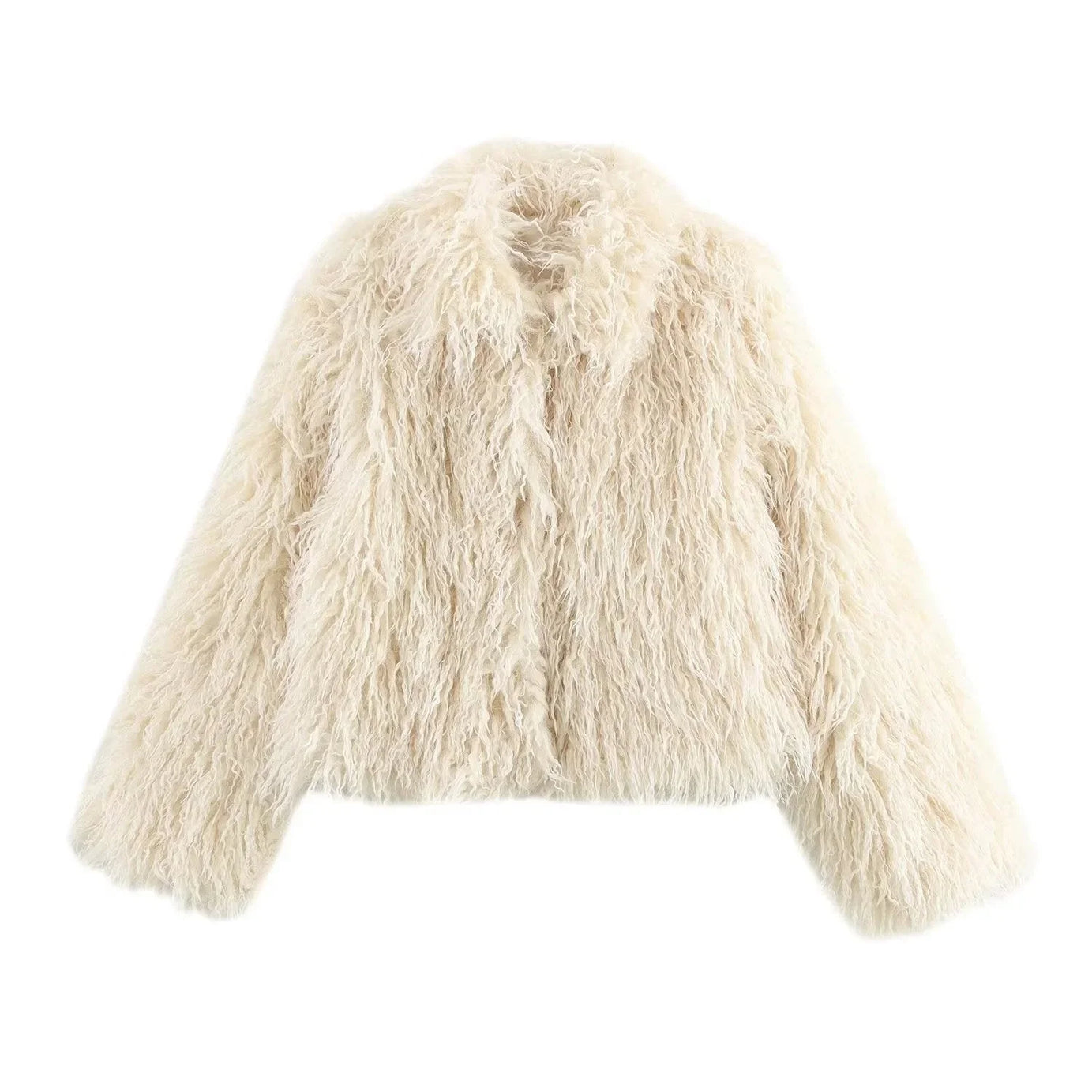 Manteau femme en fausse fourrure beige à manches longues