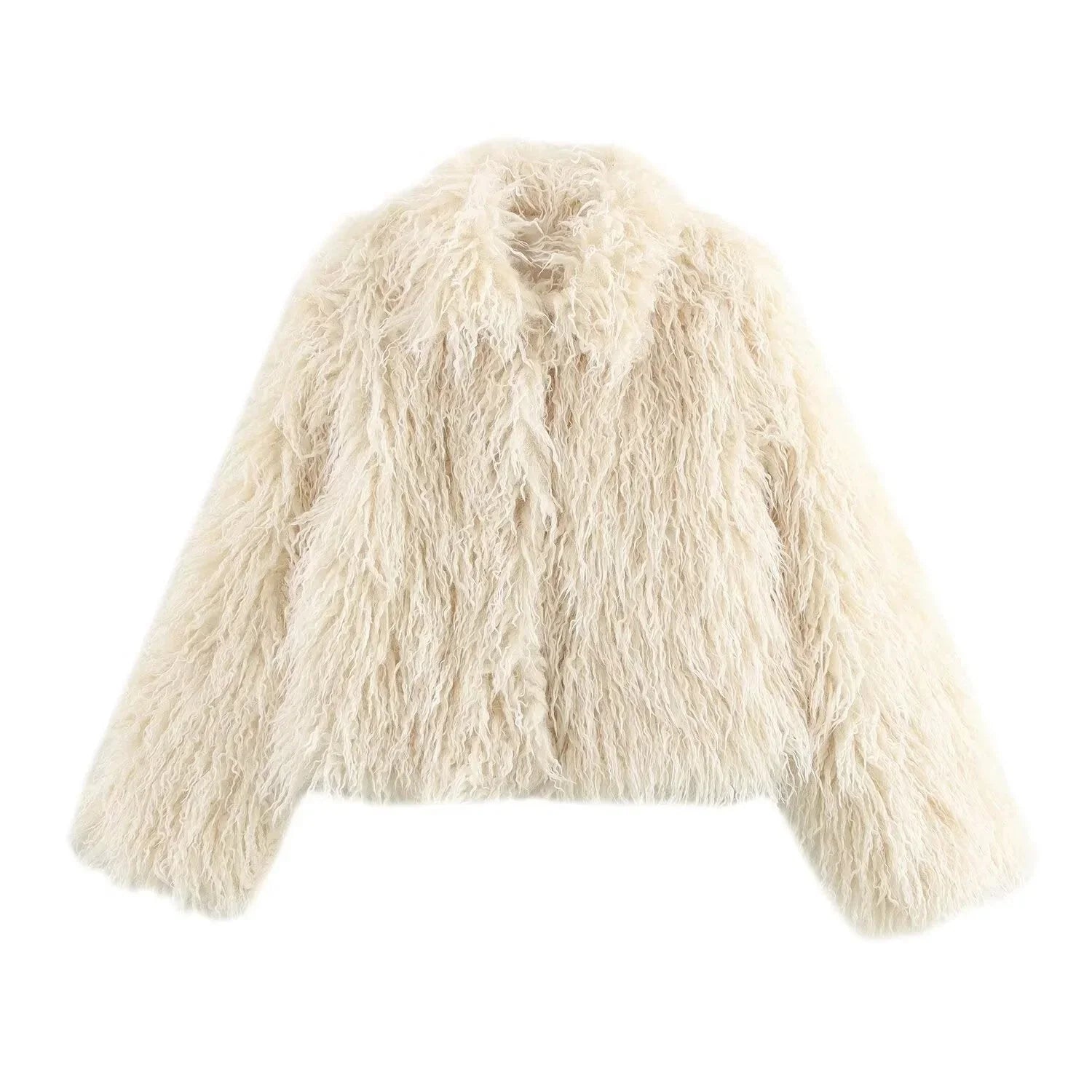 Manteau femme en fausse fourrure beige à manches longues