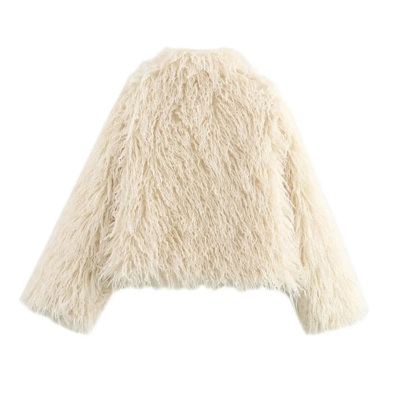 Manteau femme en fausse fourrure beige à manches longues