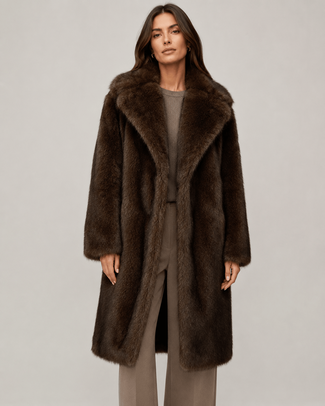 Manteau Fausse Fourrure Femme Long | Col Large