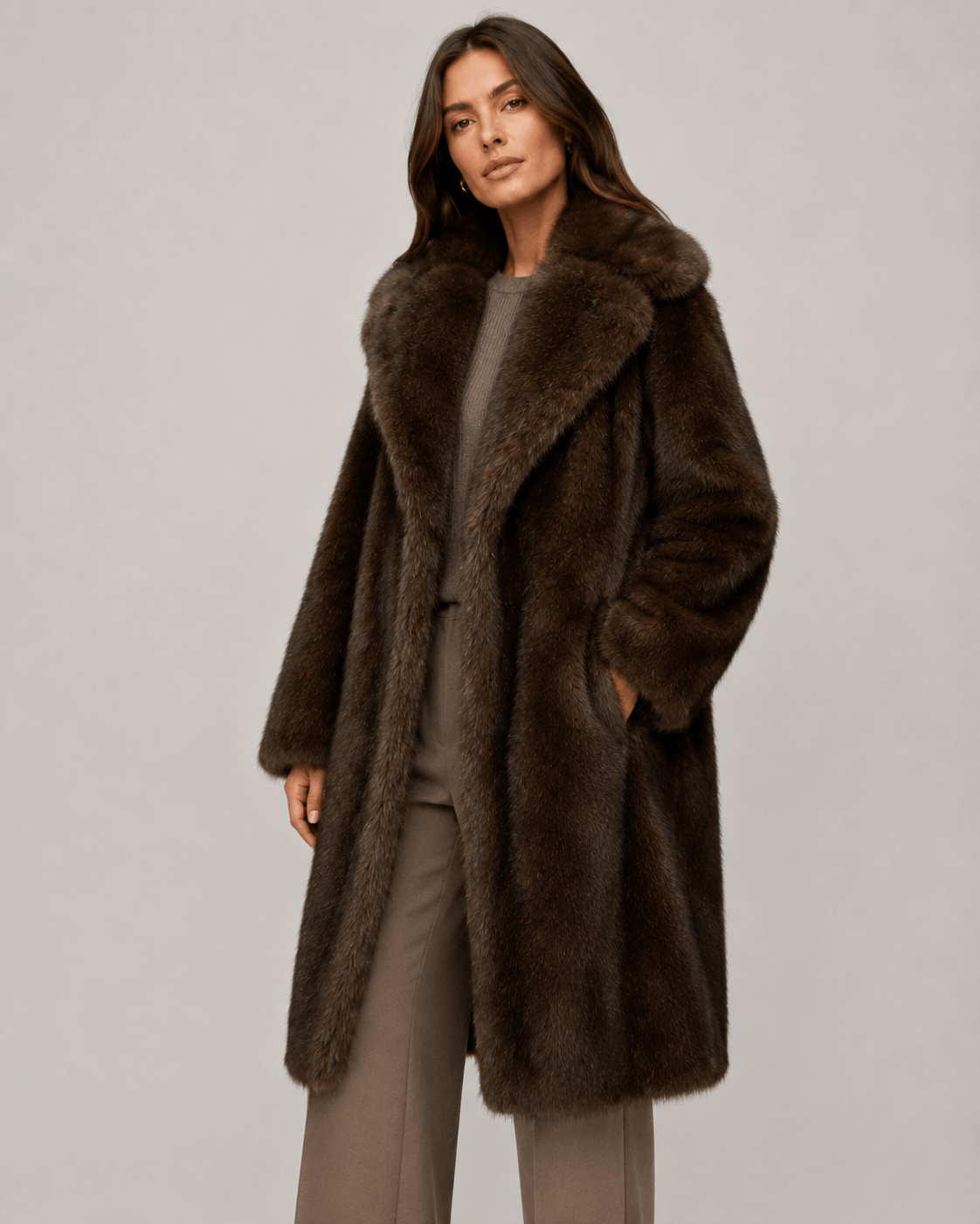 Manteau Fausse Fourrure Femme Long | Col Large
