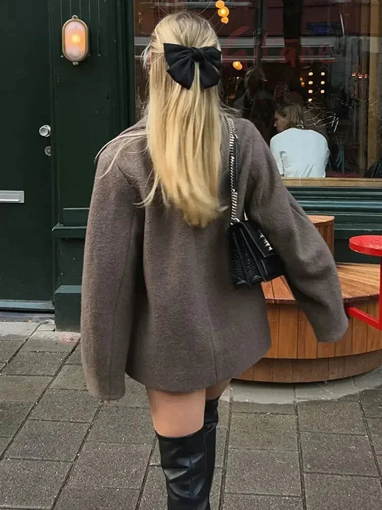 Manteau femme oversize marron avec boutons