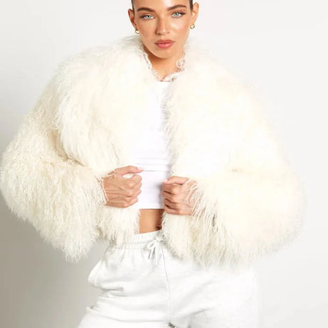 Manteau femme style peluche manches longues