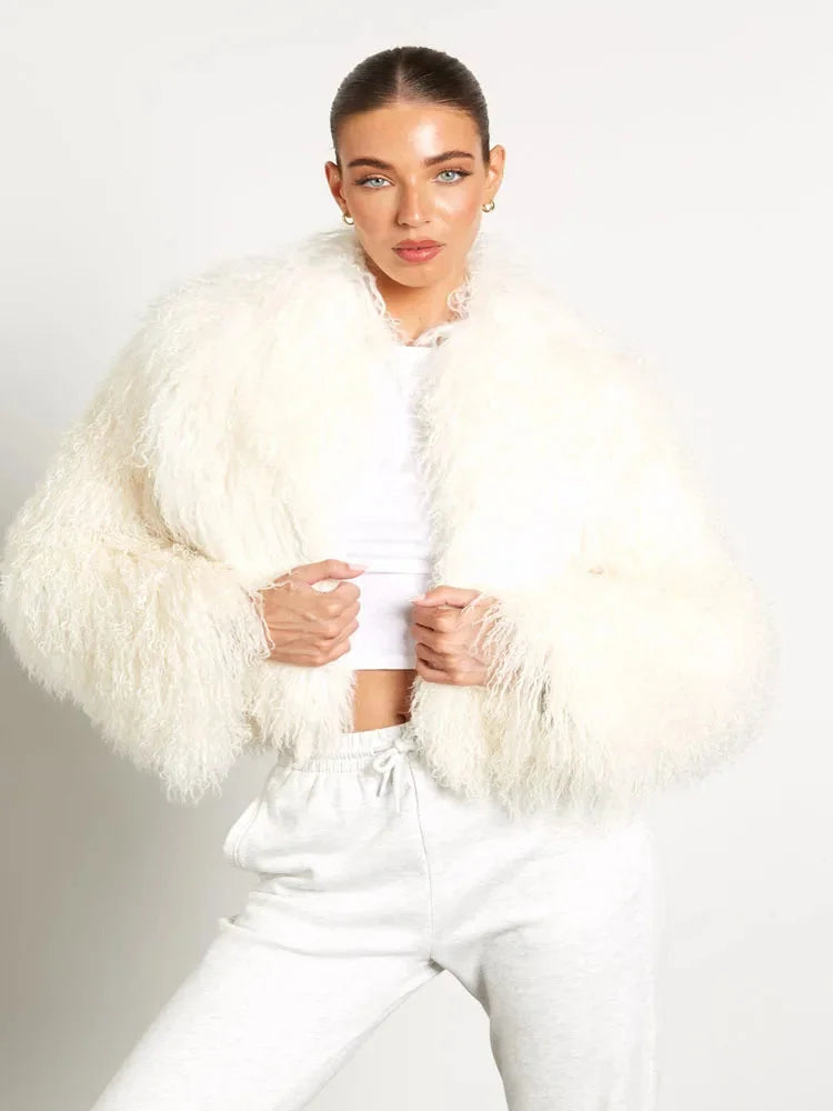 Manteau femme style peluche manches longues
