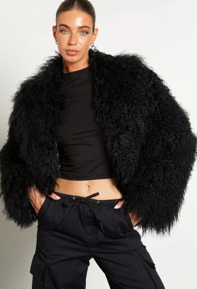 Manteau femme style peluche manches longues