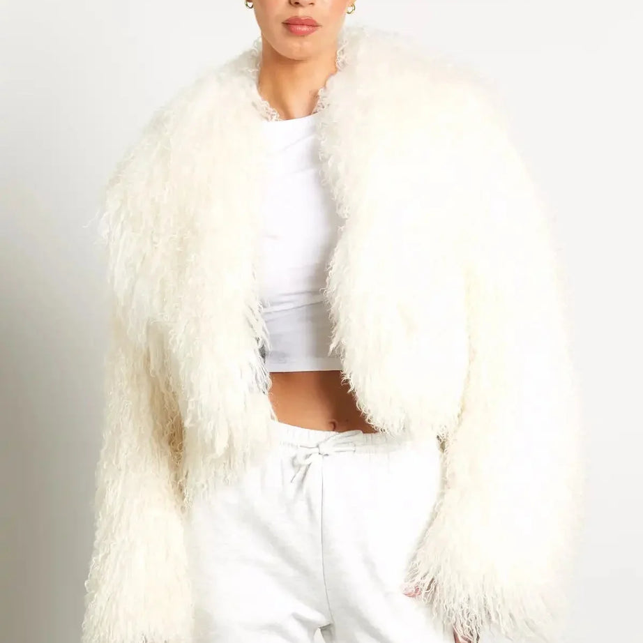 Manteau femme style peluche manches longues