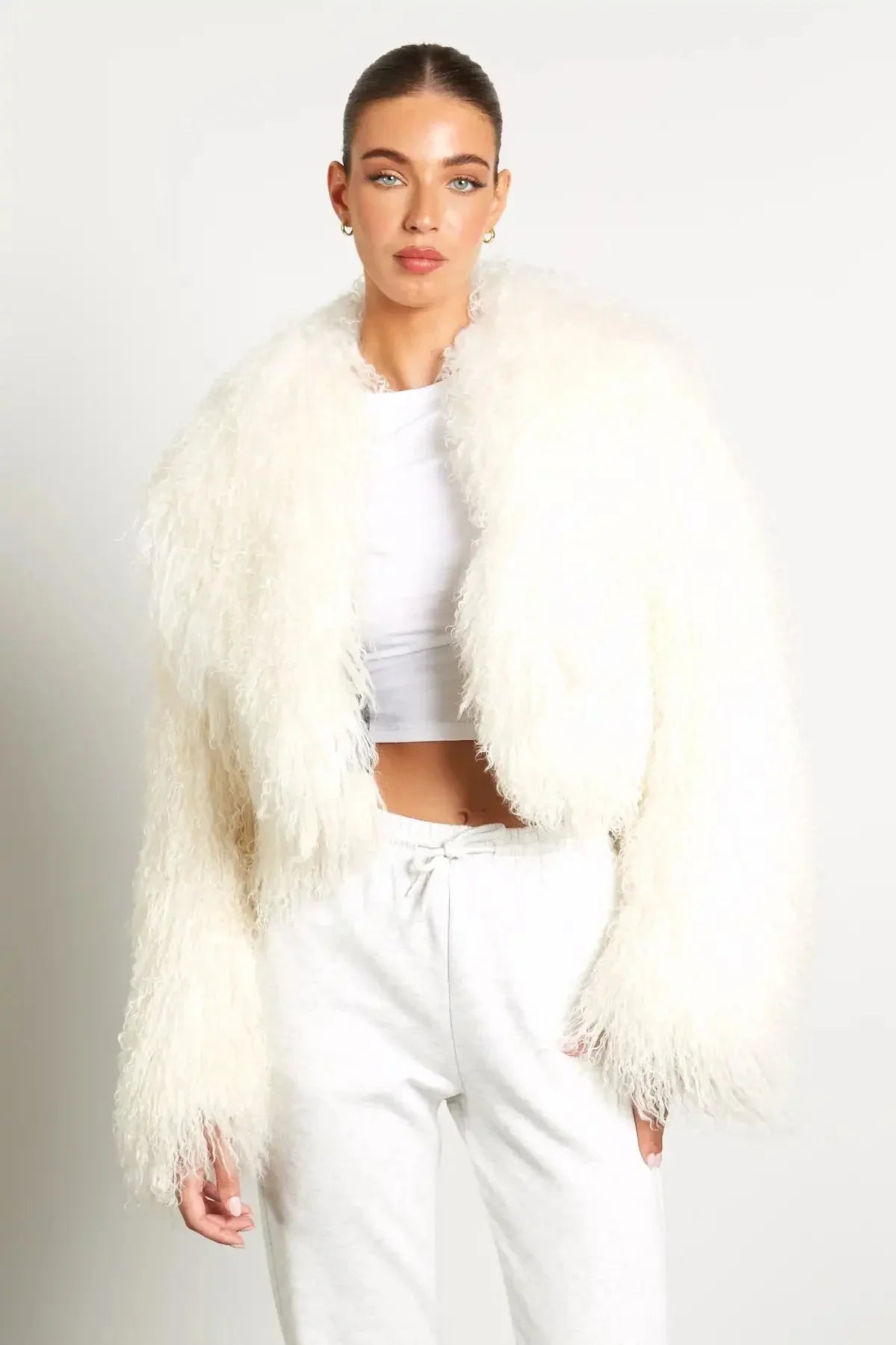 Manteau femme style peluche manches longues
