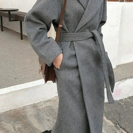 Manteau Long Femme avec Ceinture et Col Chic