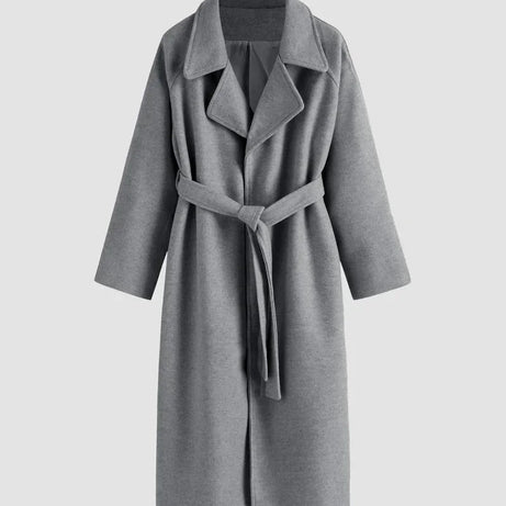 Manteau Long Femme avec Ceinture et Col Chic