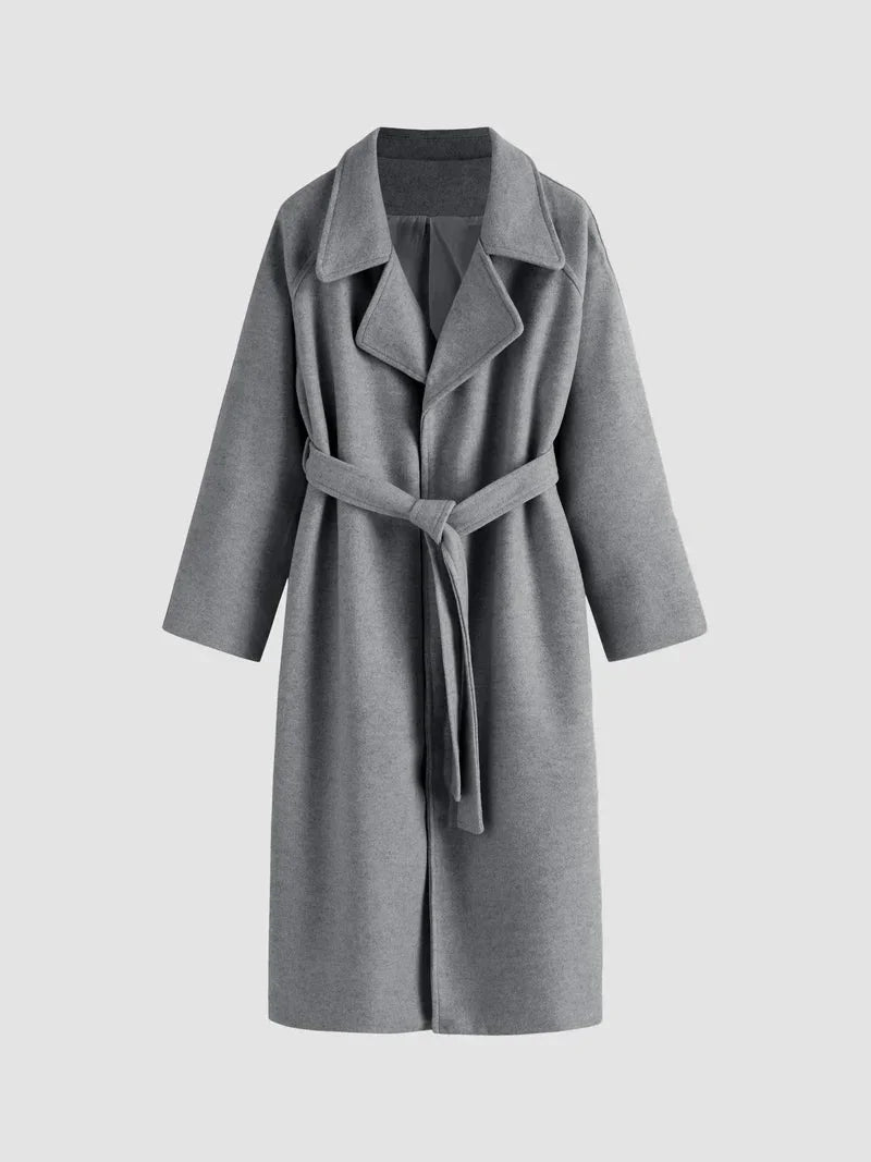Manteau Long Femme avec Ceinture et Col Chic