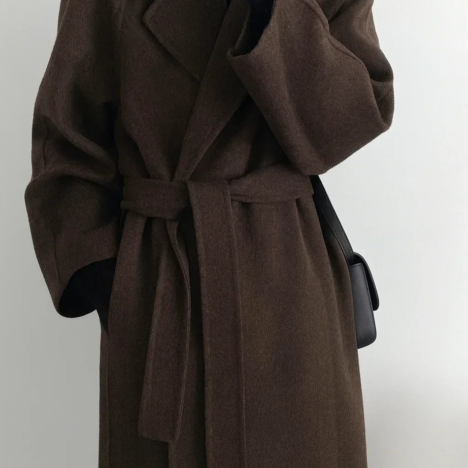 Manteau Long Femme avec Ceinture et Col Chic