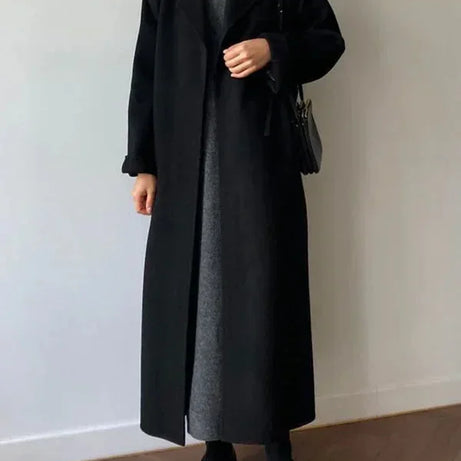Manteau Long Femme avec Ceinture et Col Chic