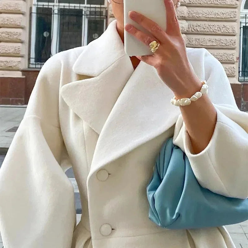 Manteau long femme blanc avec col large