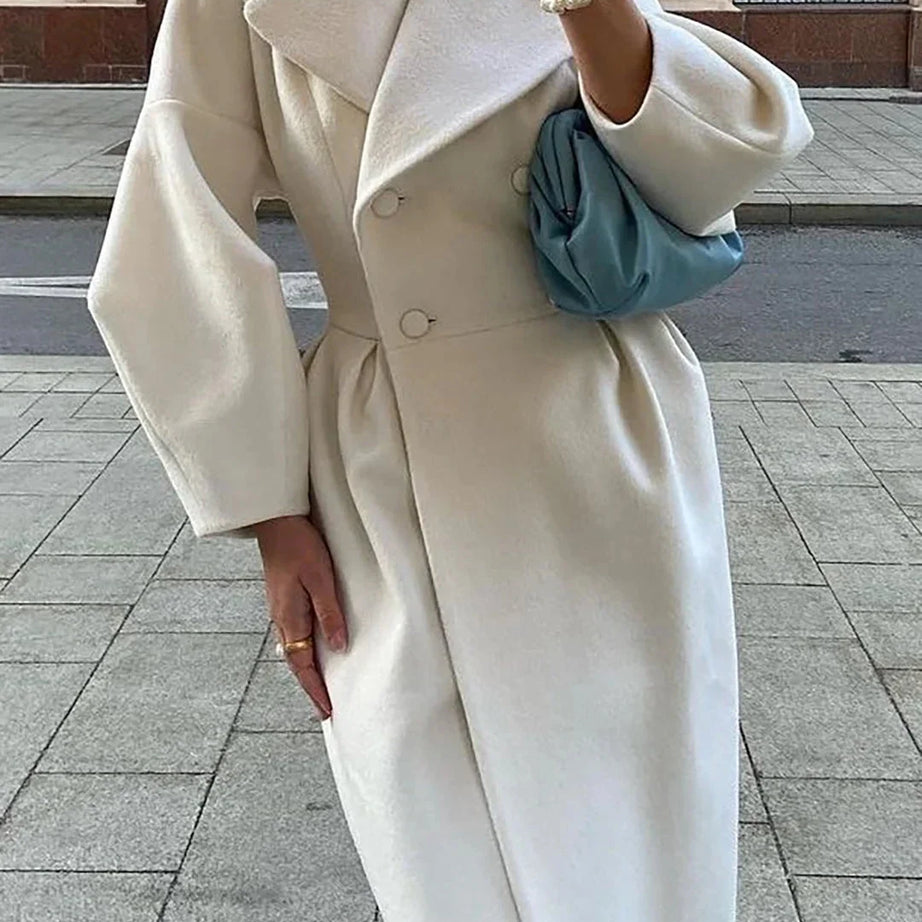 Manteau long femme blanc avec col large