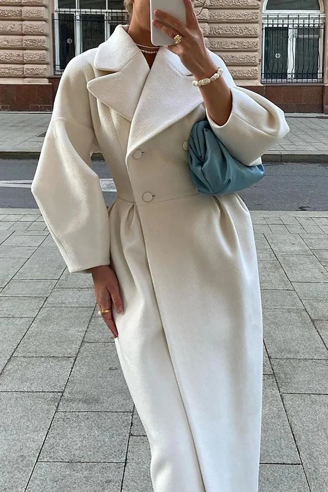 Manteau long femme blanc avec col large