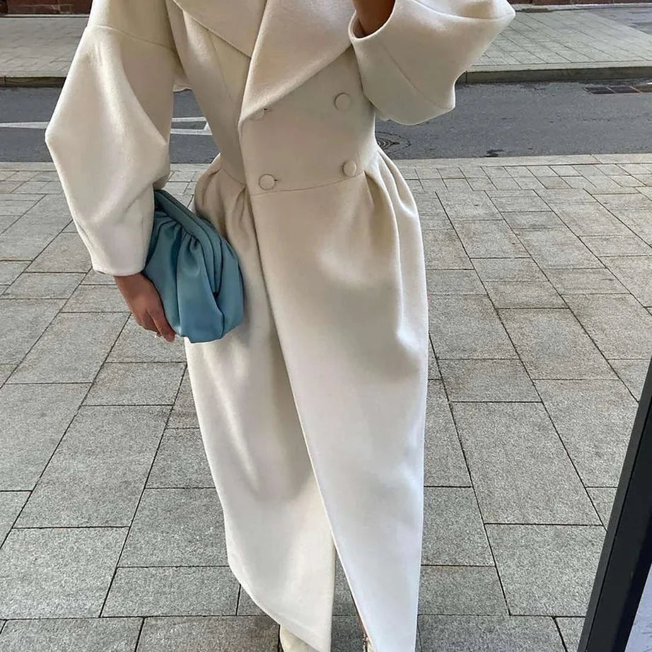 Manteau long femme blanc avec col large