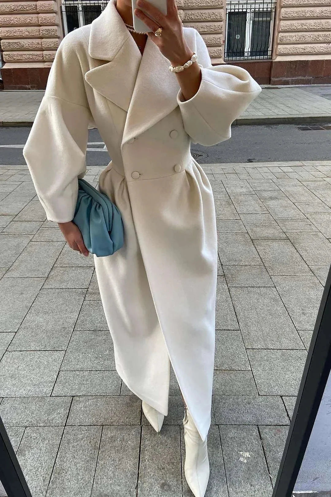 Manteau long femme blanc avec col large