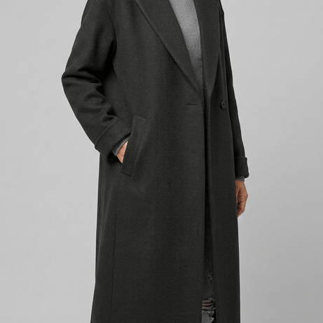 Manteau Long Femme Cintré | Col Cranté Boutonné