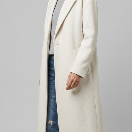 Manteau Long Femme Cintré | Col Cranté Boutonné