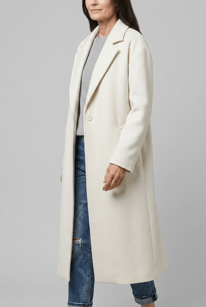 Manteau Long Femme Cintré | Col Cranté Boutonné