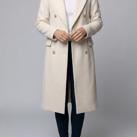 Manteau Long Femme Croisé | Col Cranté