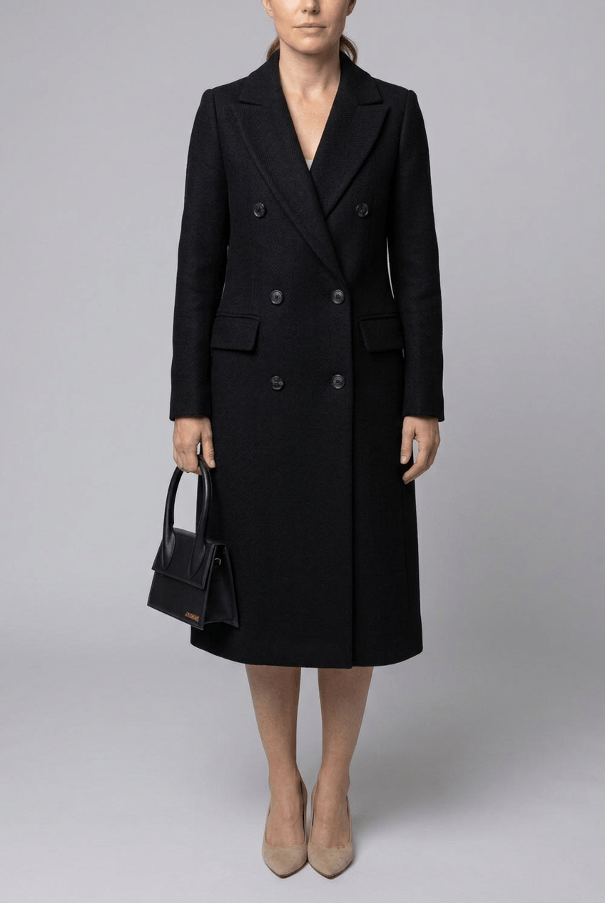 Manteau Long Femme Croisé | Col Cranté