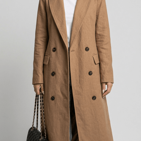 Manteau Long Femme Croisé | Poches à Rabat