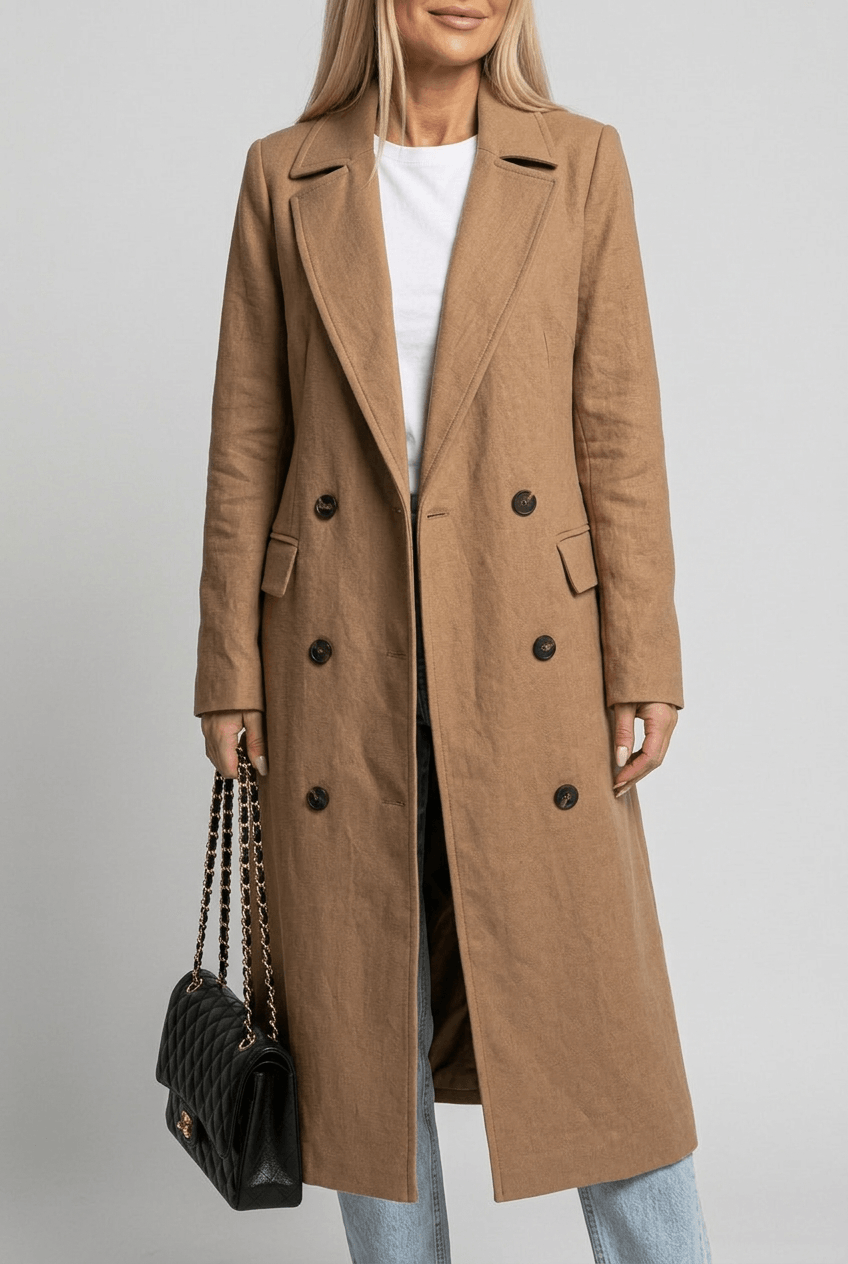 Manteau Long Femme Croisé | Poches à Rabat