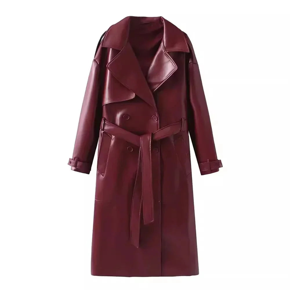 Manteau long femme effet cuir style contemporain