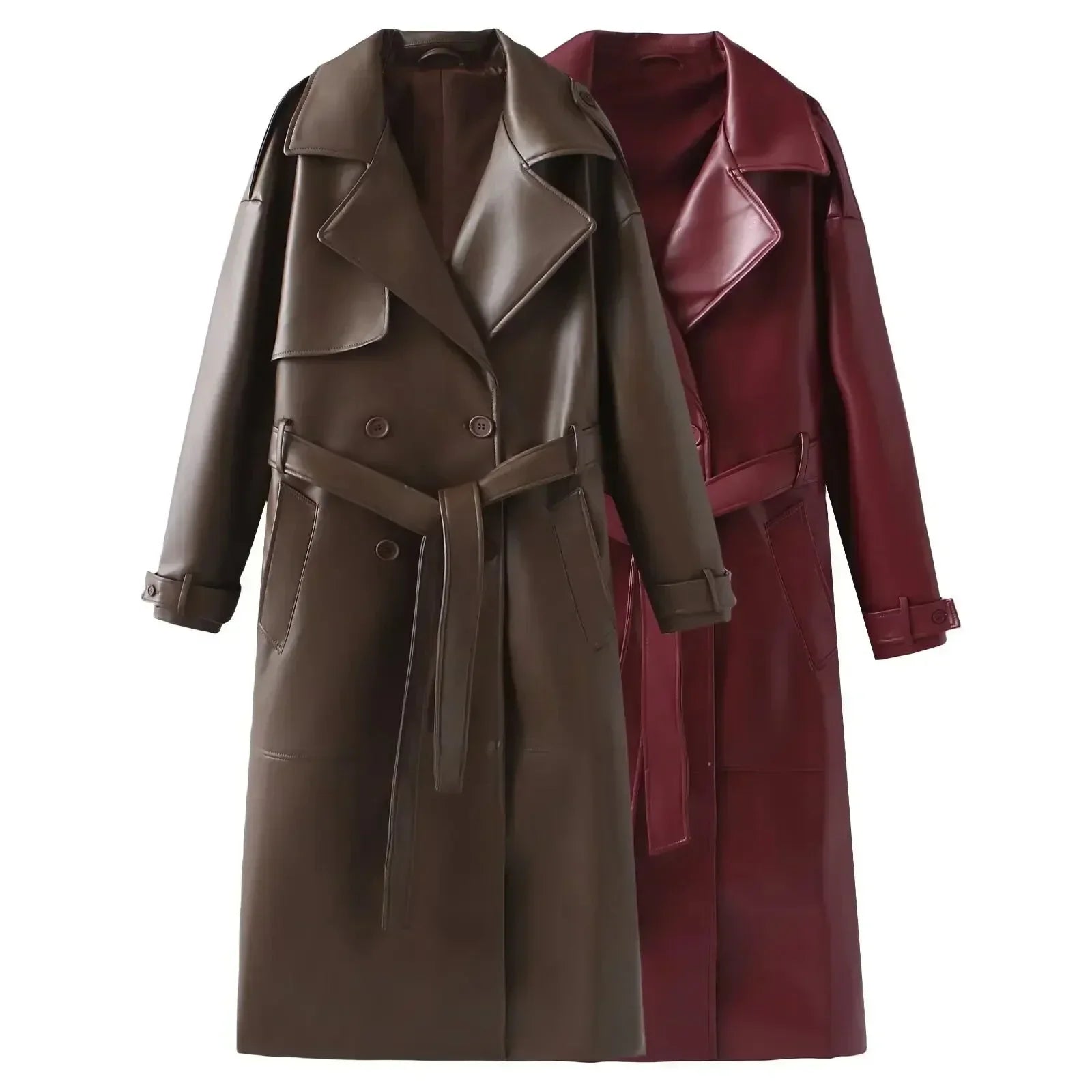 Manteau long femme effet cuir style contemporain