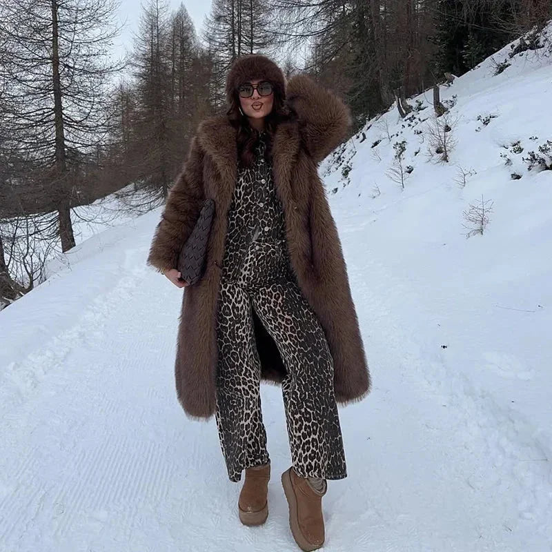 Manteau long femme en fausse fourrure pour l’hiver