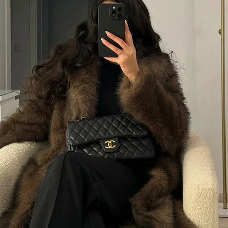 Manteau long femme en fausse fourrure pour l’hiver